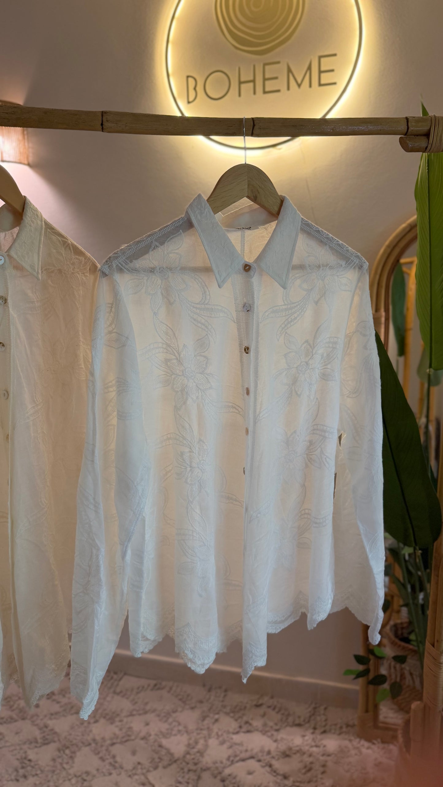 Beige Embroidered Floral Lace Shirt