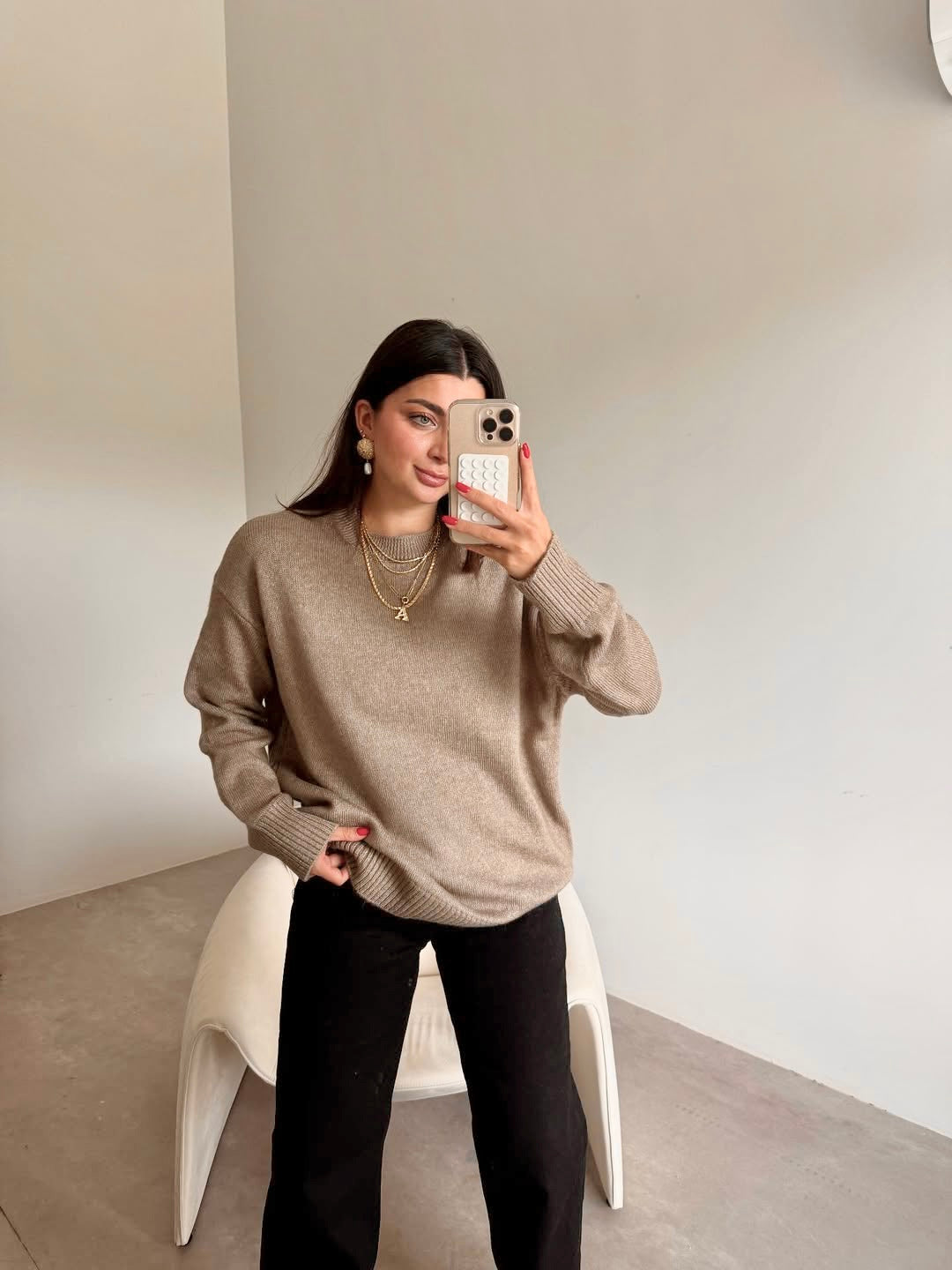 Basic Camel Round Neck Pullover