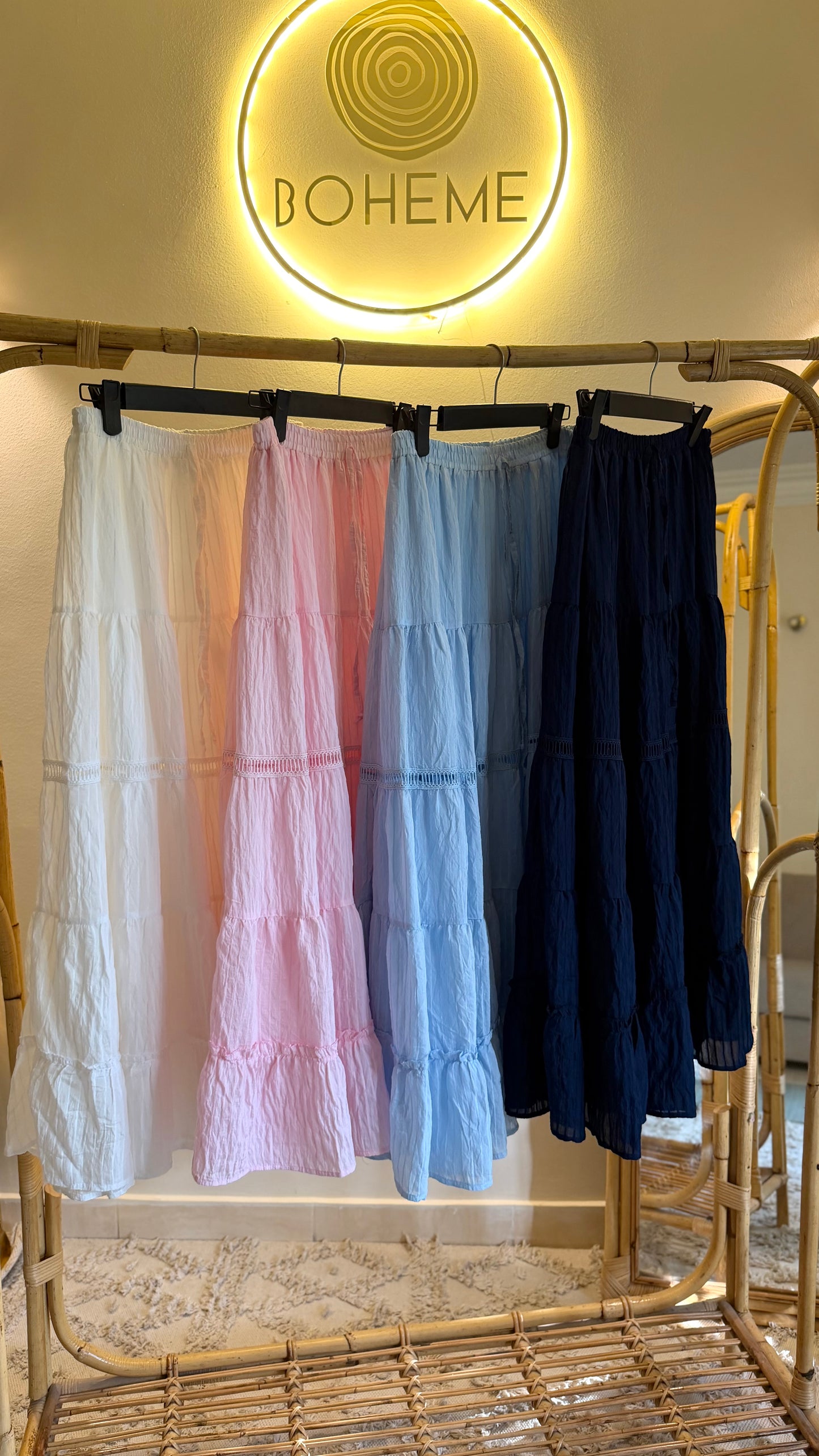 Navy Stripy Flowy Skirt