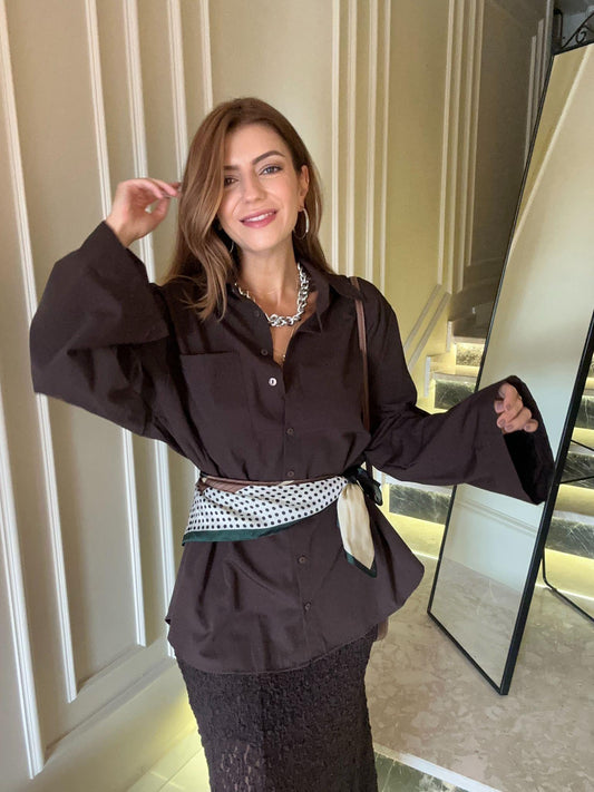 Brown Bell Sleeves Oversized Shirt