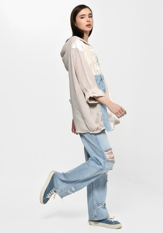 The Patchwork Linen X Denim Embroidered Jacket