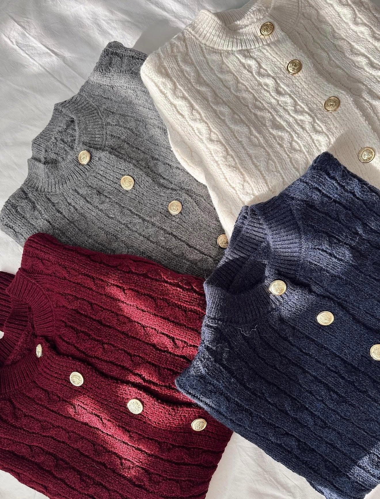 Navy Braided Cardigan With Golden Buttons