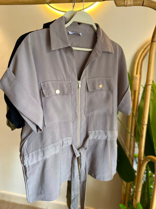 Cafe zipped Belted Top