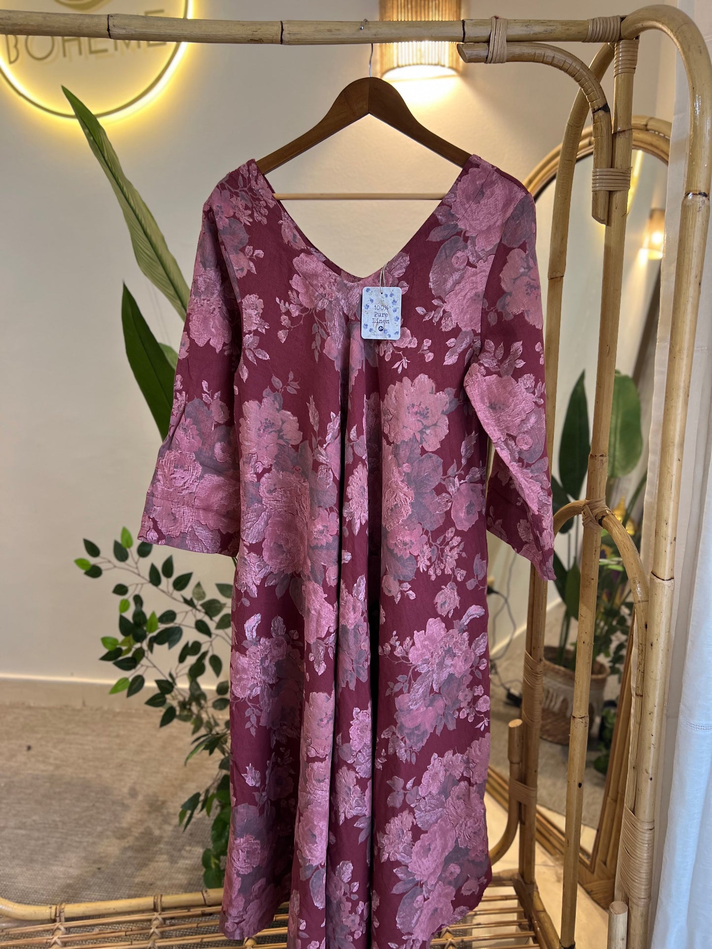 Italian Linen Burnt Orange Floral Dress