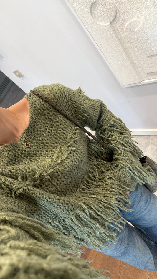 The Boho Fringe Olive Pullover