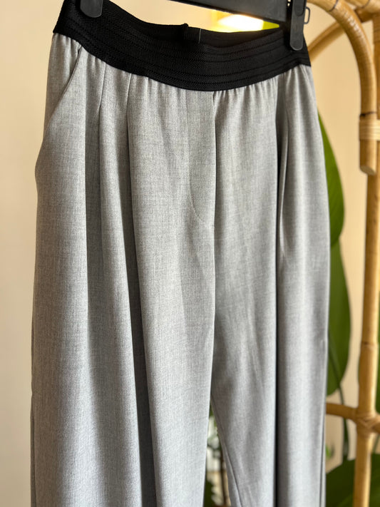 Grey Classic Pants With Black Elastic Waist