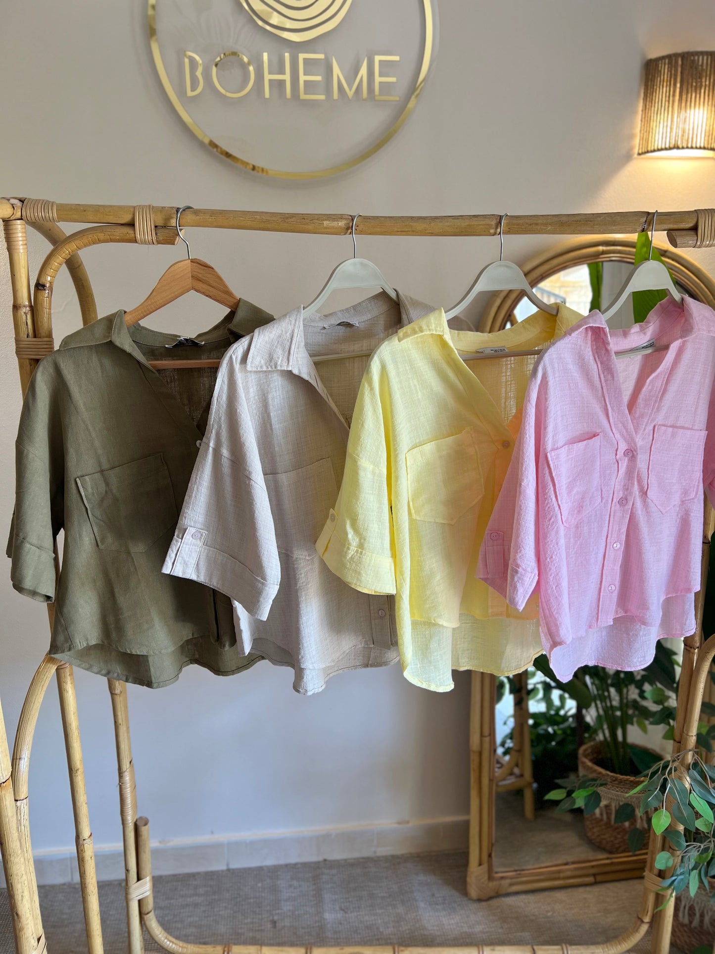Beige Linen Half Sleeves Shirt