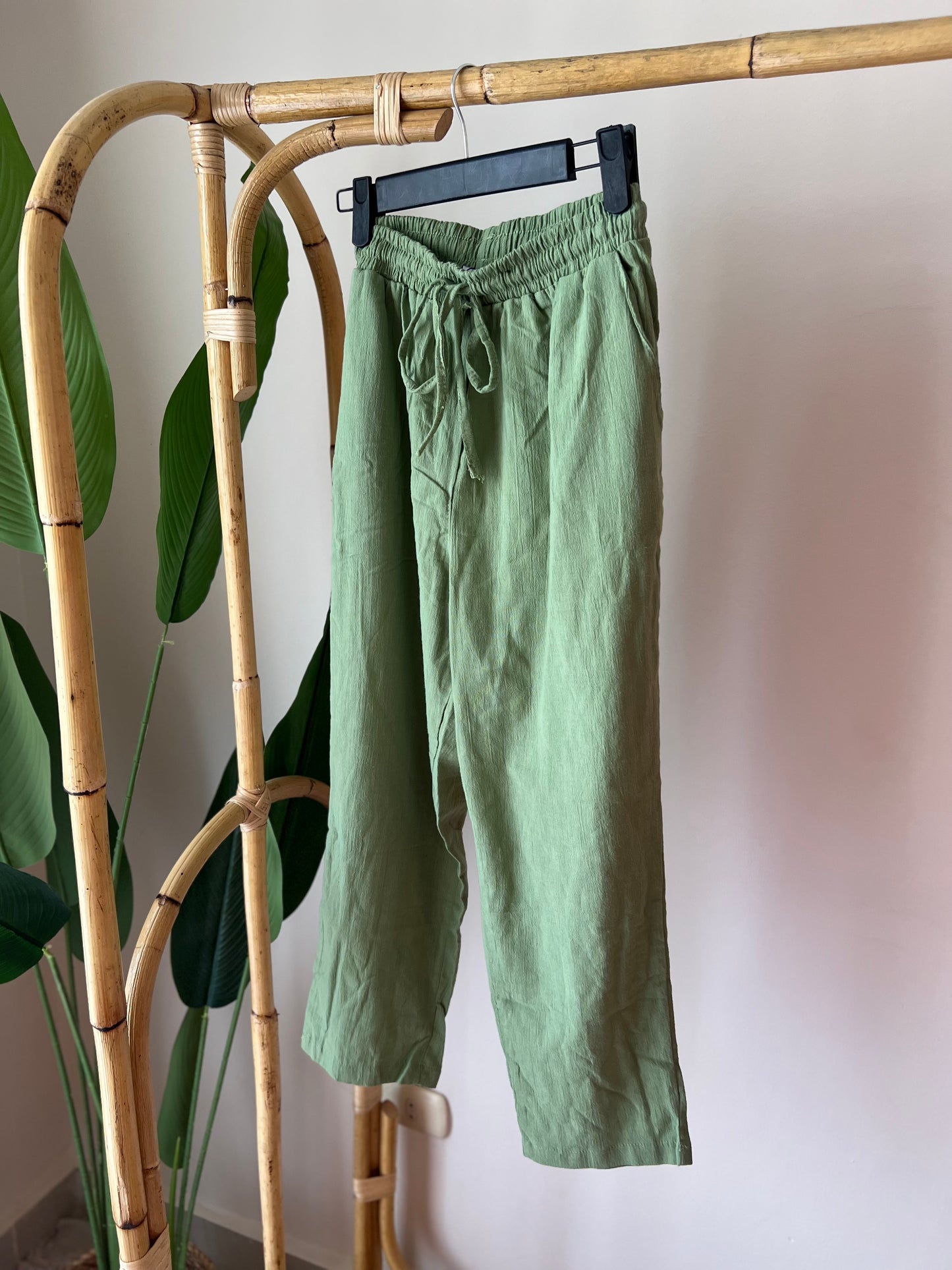 Cotton Carrot Pants With Elastic Waist