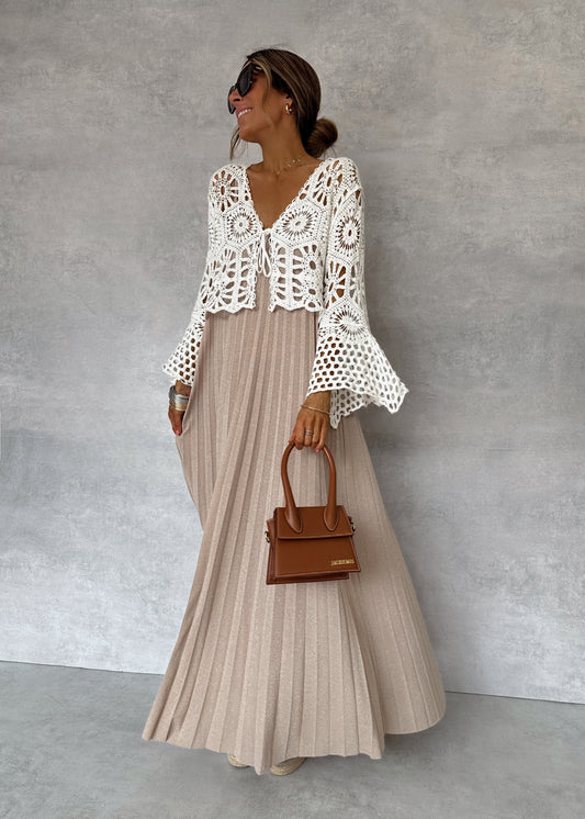 Beige Pleated Straps Italian Dress