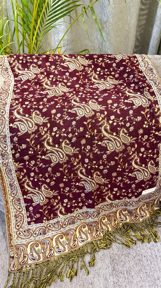 Plum Beige Cotton Double-Face Pashmina