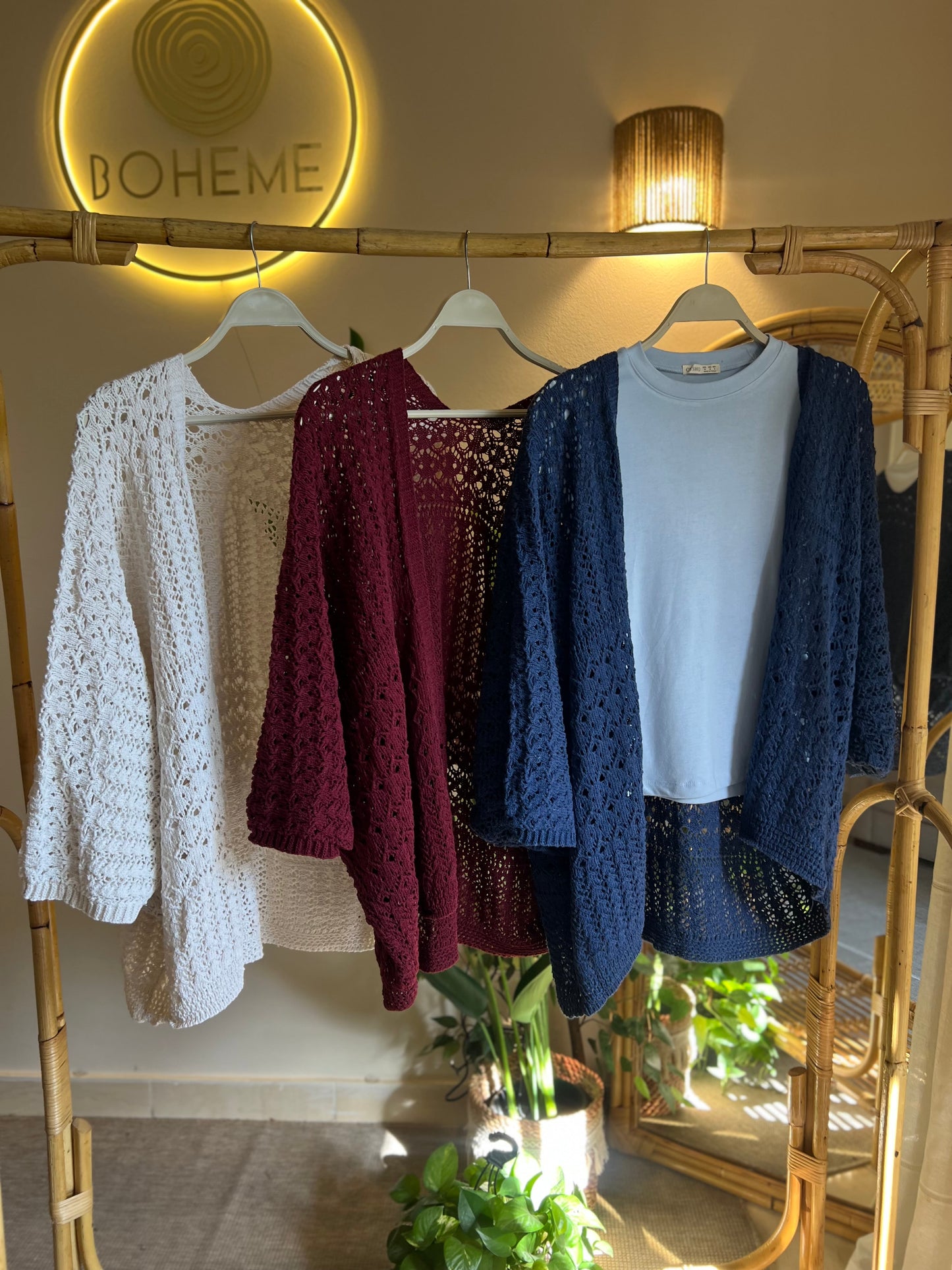 Off White Crochet Butterfly Sleeve Kimono