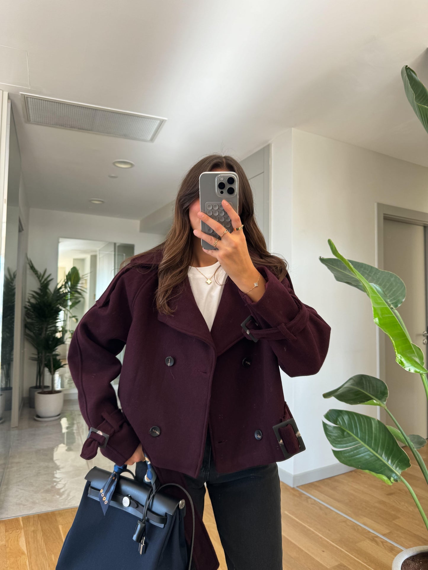 Burgundy Wool Belted Coat