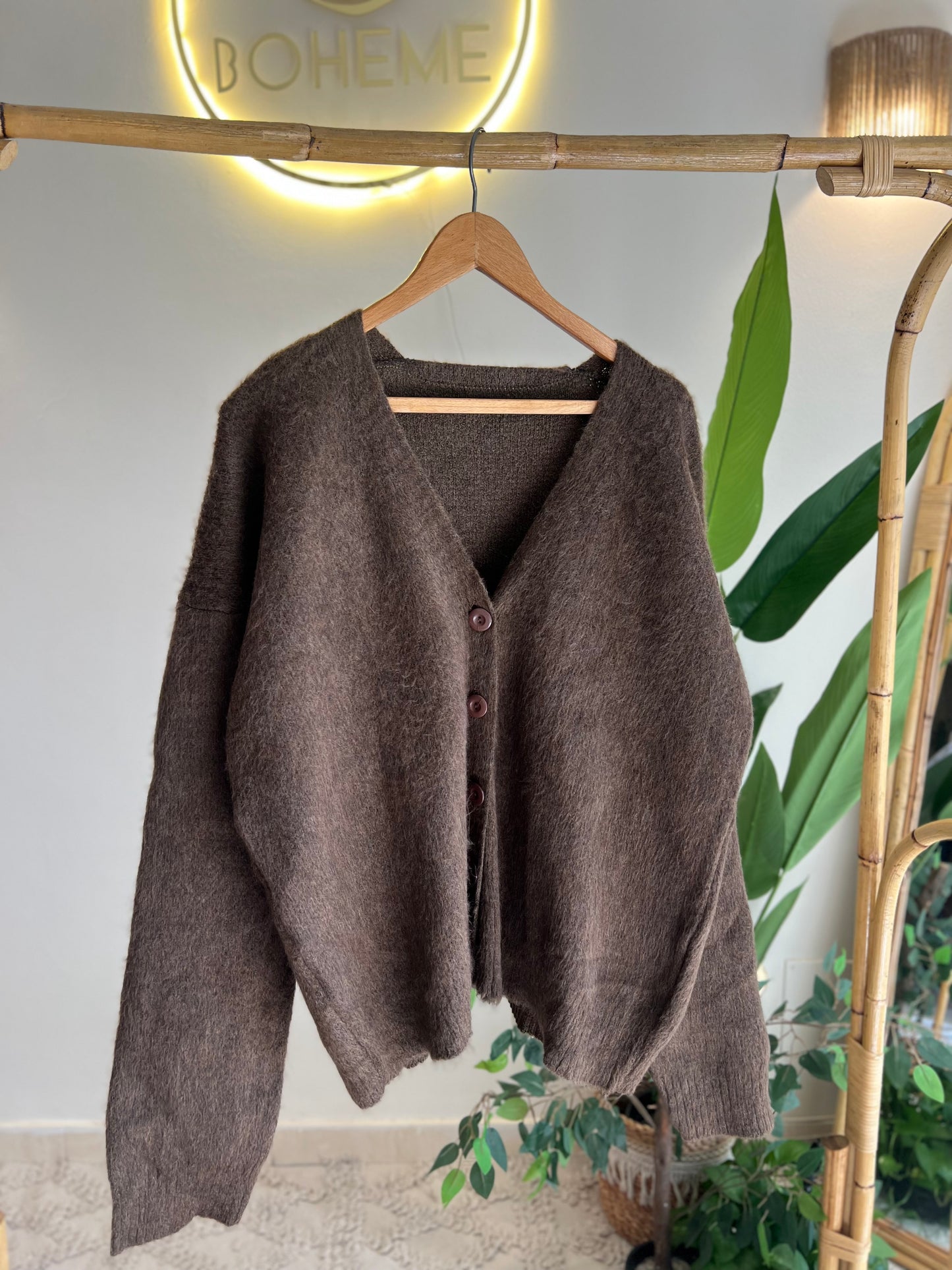 Brown Mohair Cardigan With Buttons