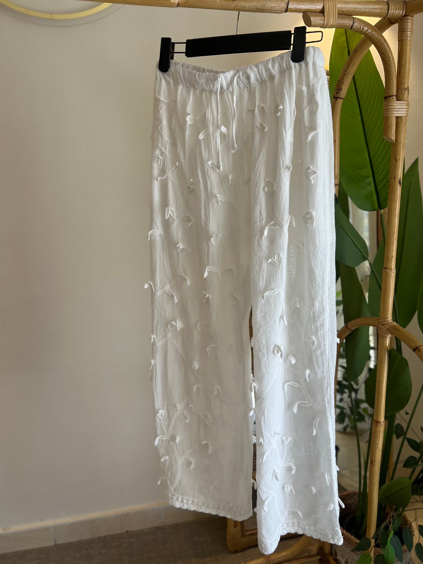 White Floral Petals Straight Leg Pants