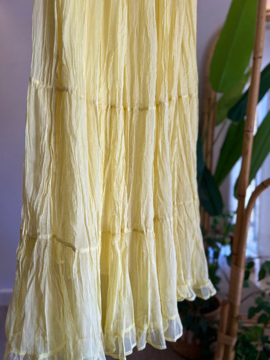 Yellow Crinkled Chiffon Inlined Skirt