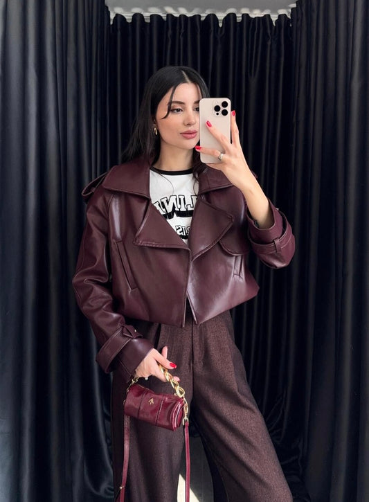 Burgundy Leather Biker Jacket (DEFECTED)