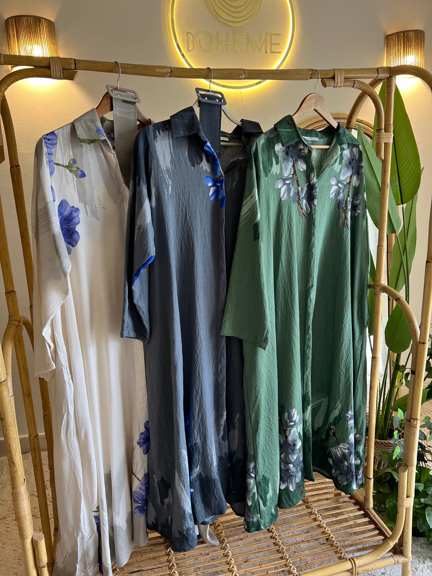Olive X Blue Floral Belted Shirt Dress