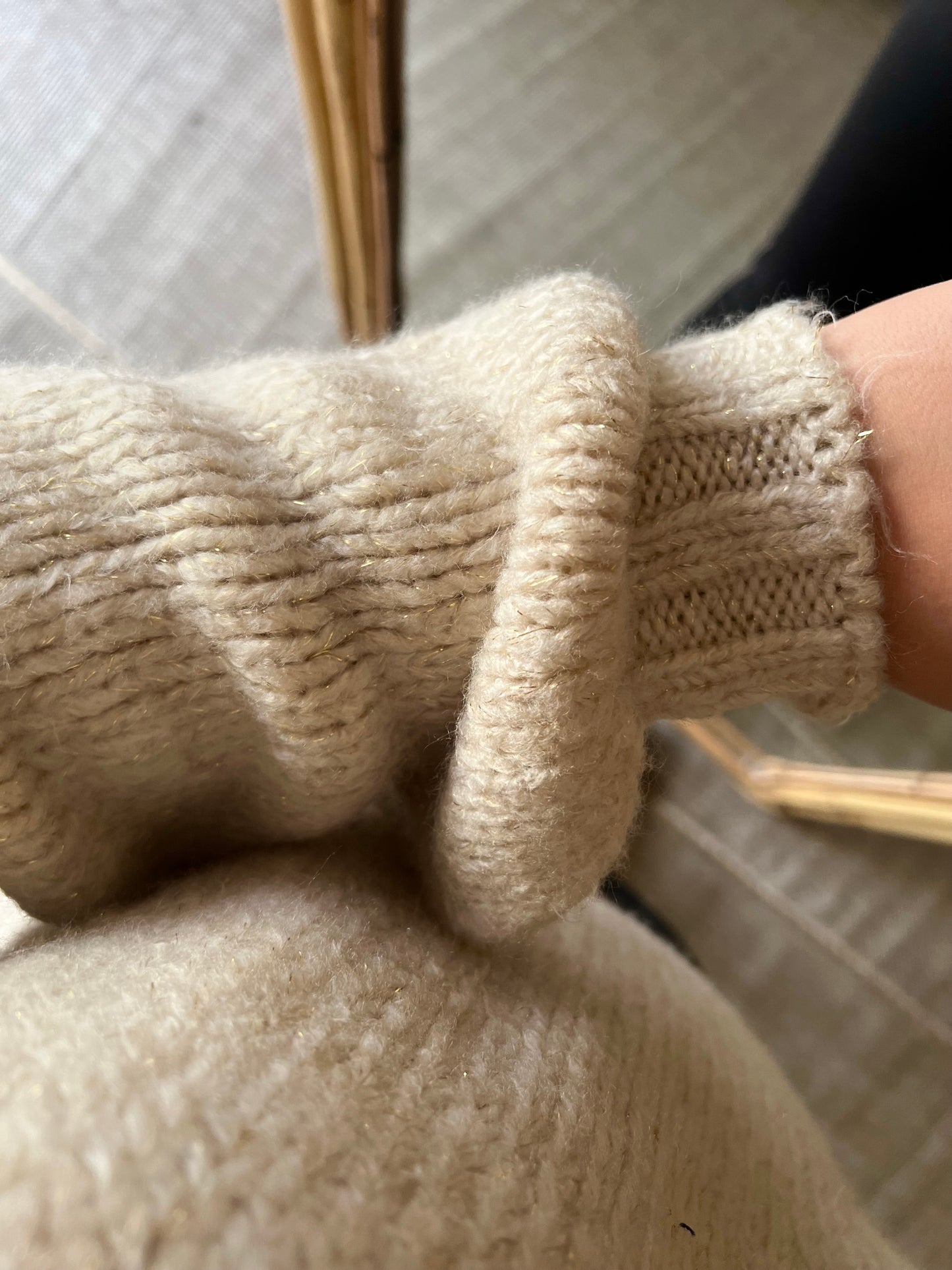 Beige Mohair Pullover With Golden Threads