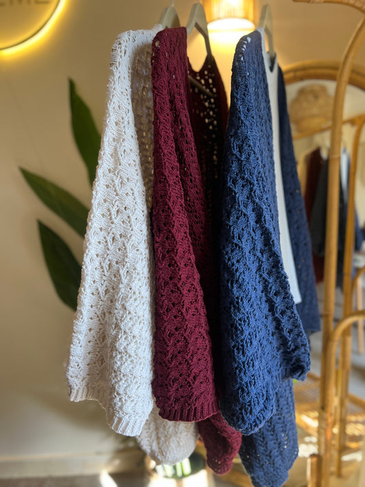 Burgundy Crochet Butterfly Sleeve Kimono