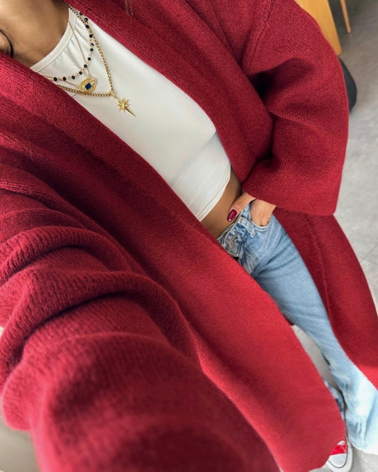 Maroon Heavy Longline Coat Cardigan