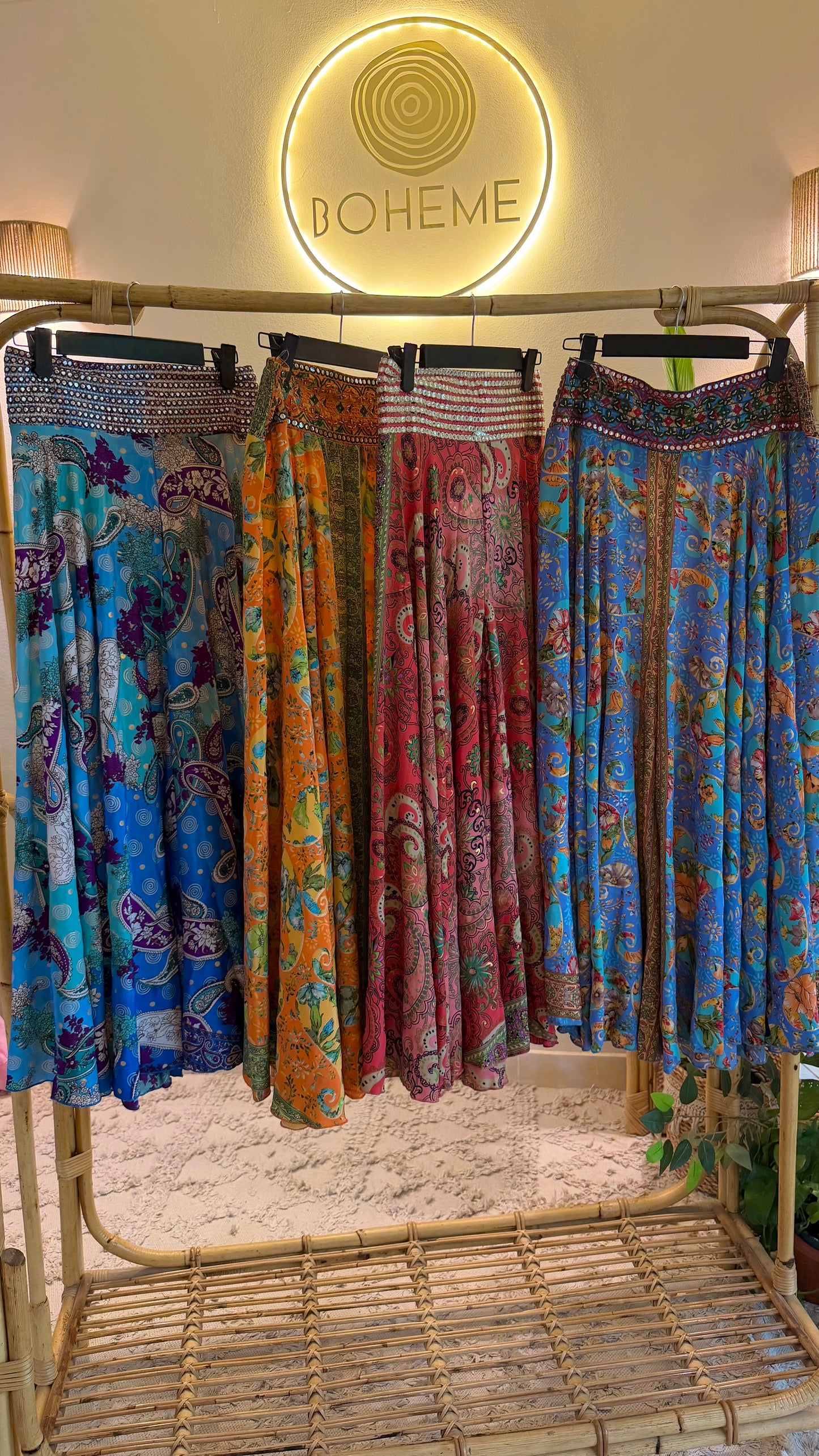 Blue Paisley Satin Embroidered Skirt Pants