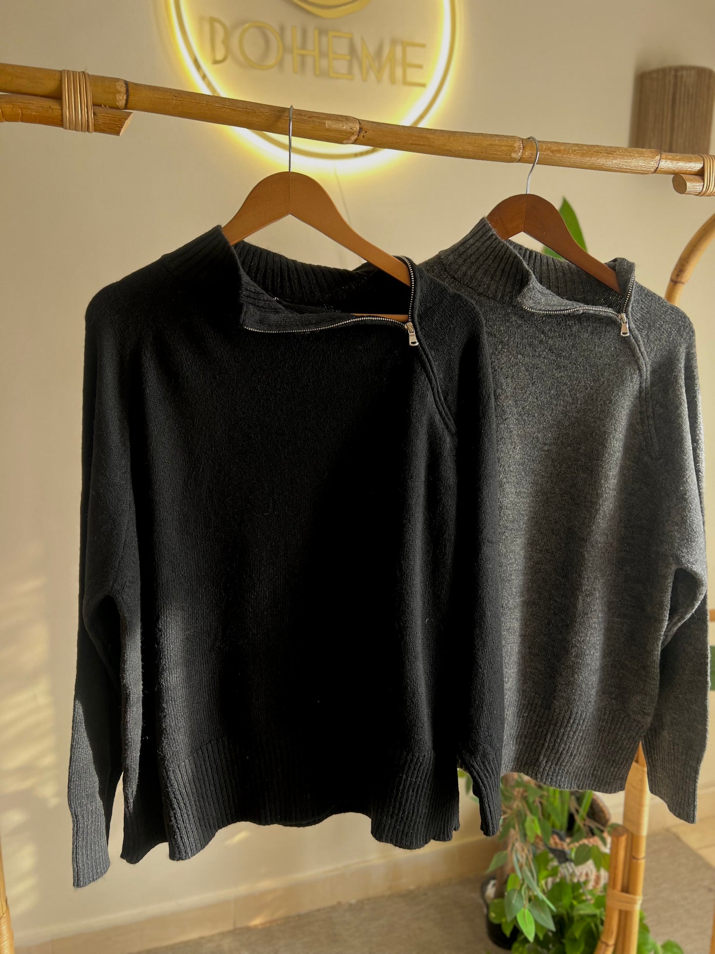 Black Quarter Zip Up Collar Pullover