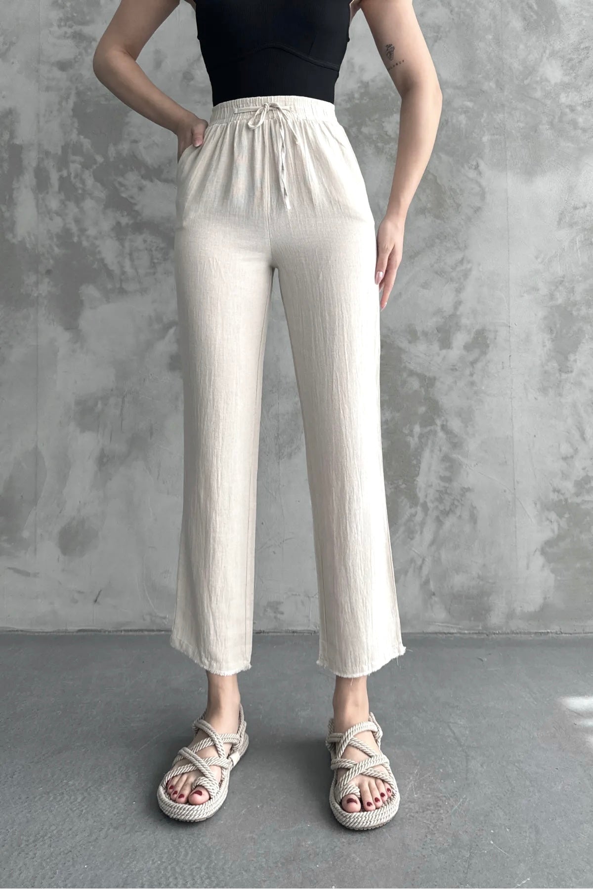 White Muslin Cotton Pants With Fringes