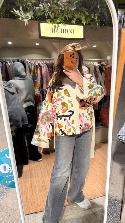 Indian Flora Embroidered Belted Jacket