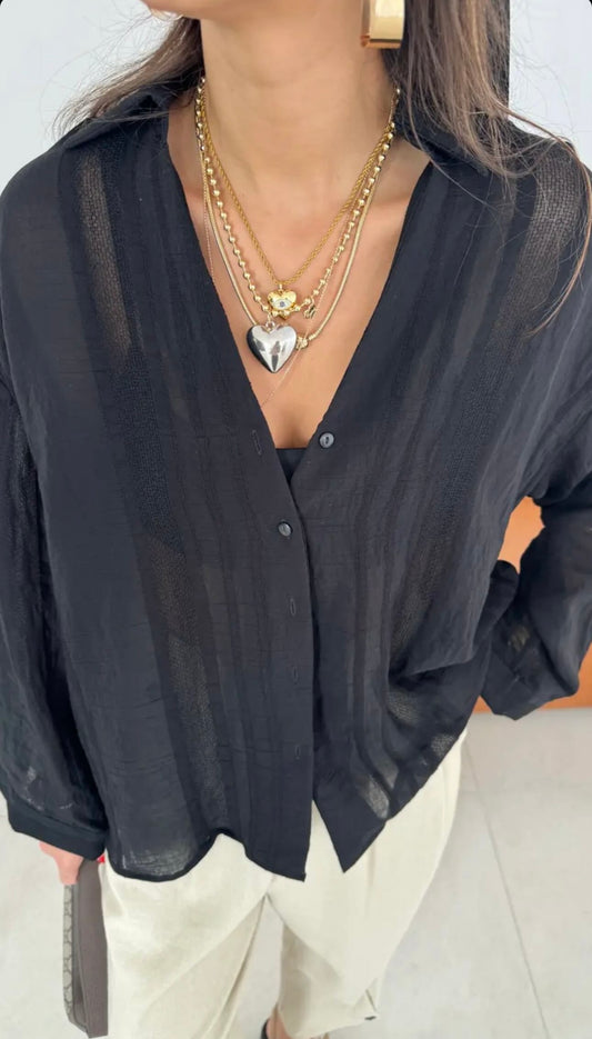 Black Striped Linen Shirt