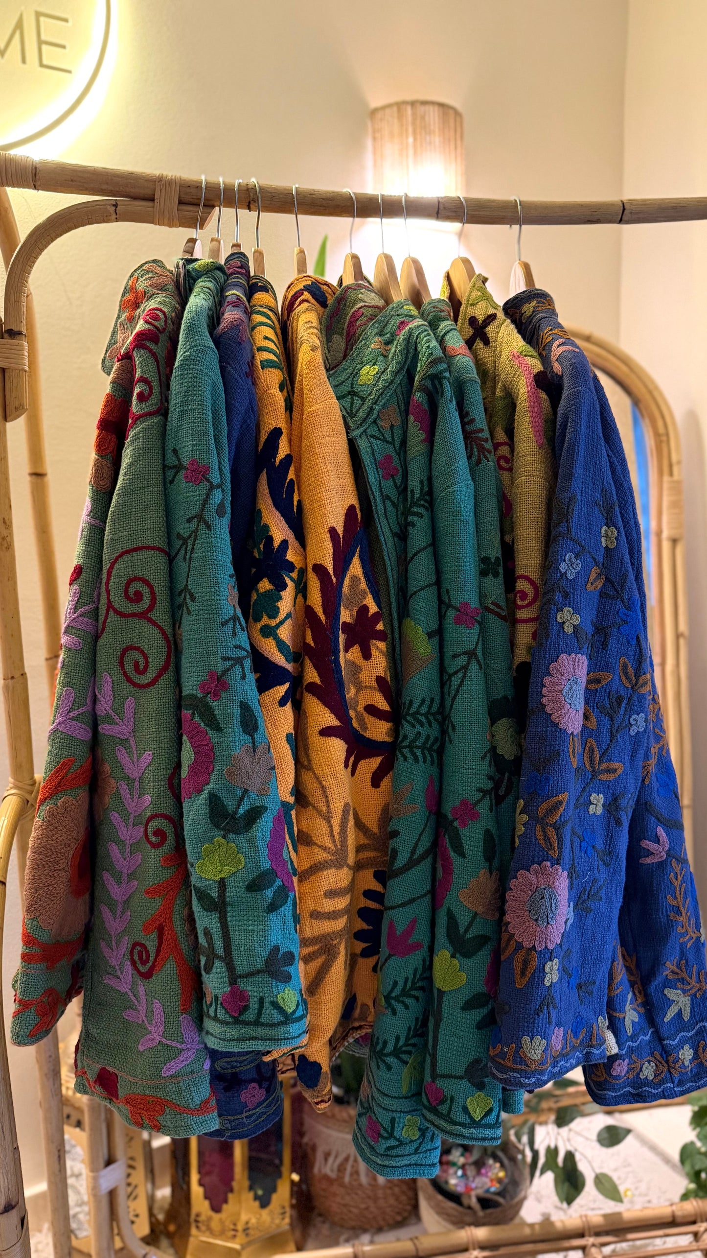 Mustard Burgundy Suzani Embroidered Long Jacket