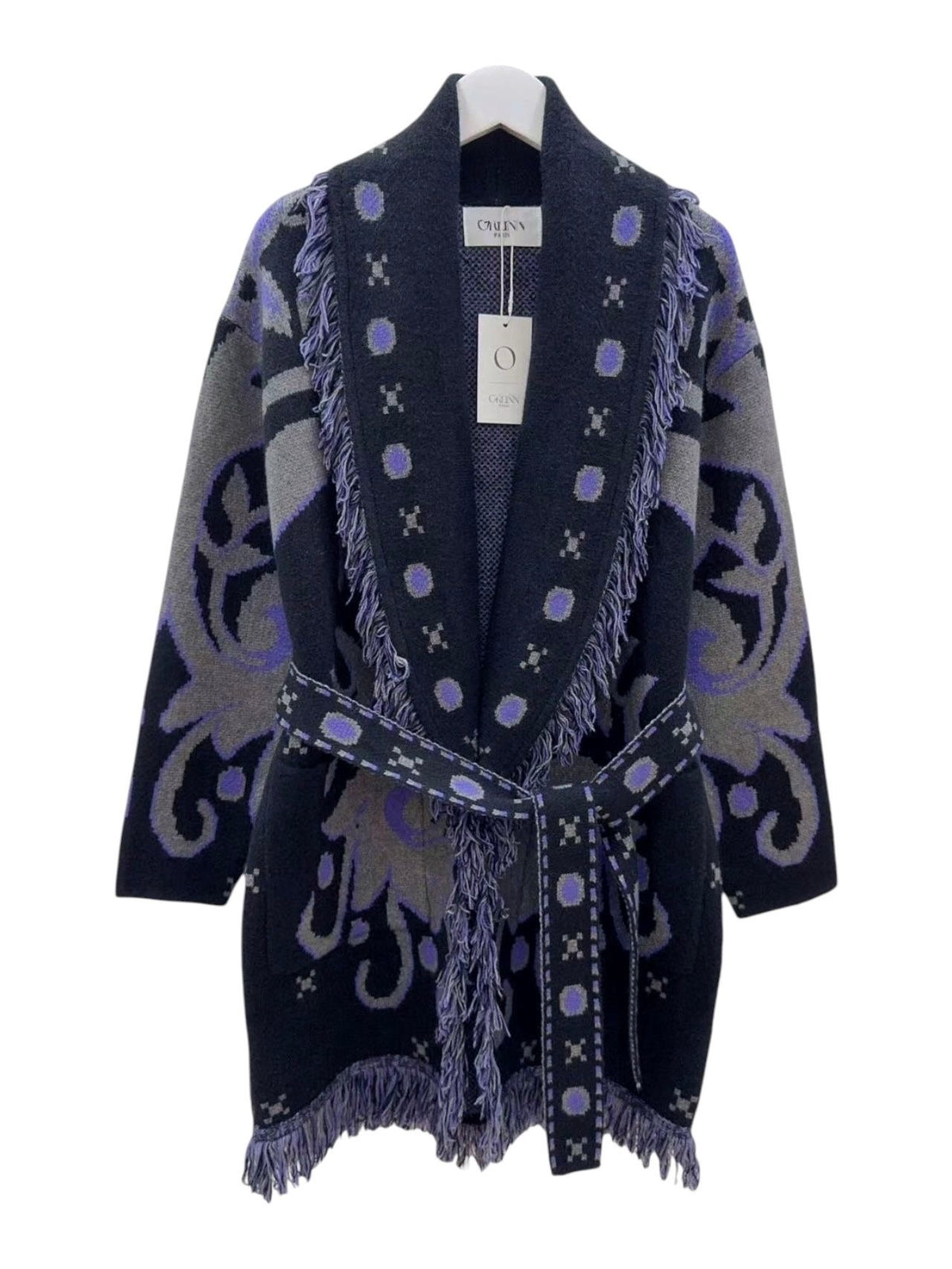 The French Indigo Fringes Cardigan With Belt & Pockets