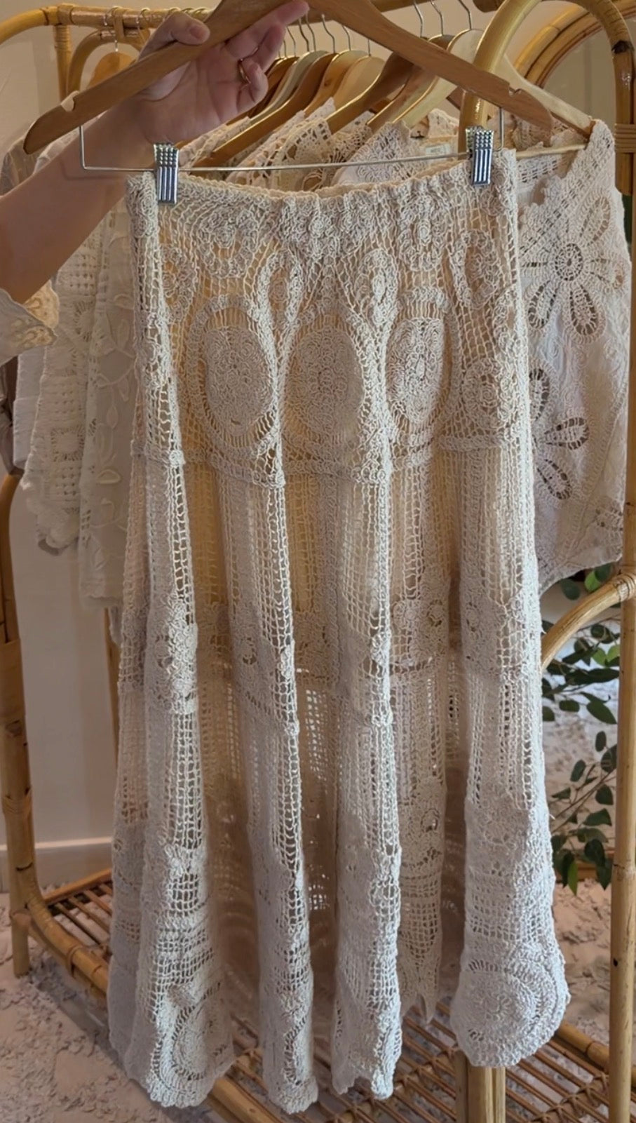 Cotton Lace & Crochet Beige Elastic Waist Skirt