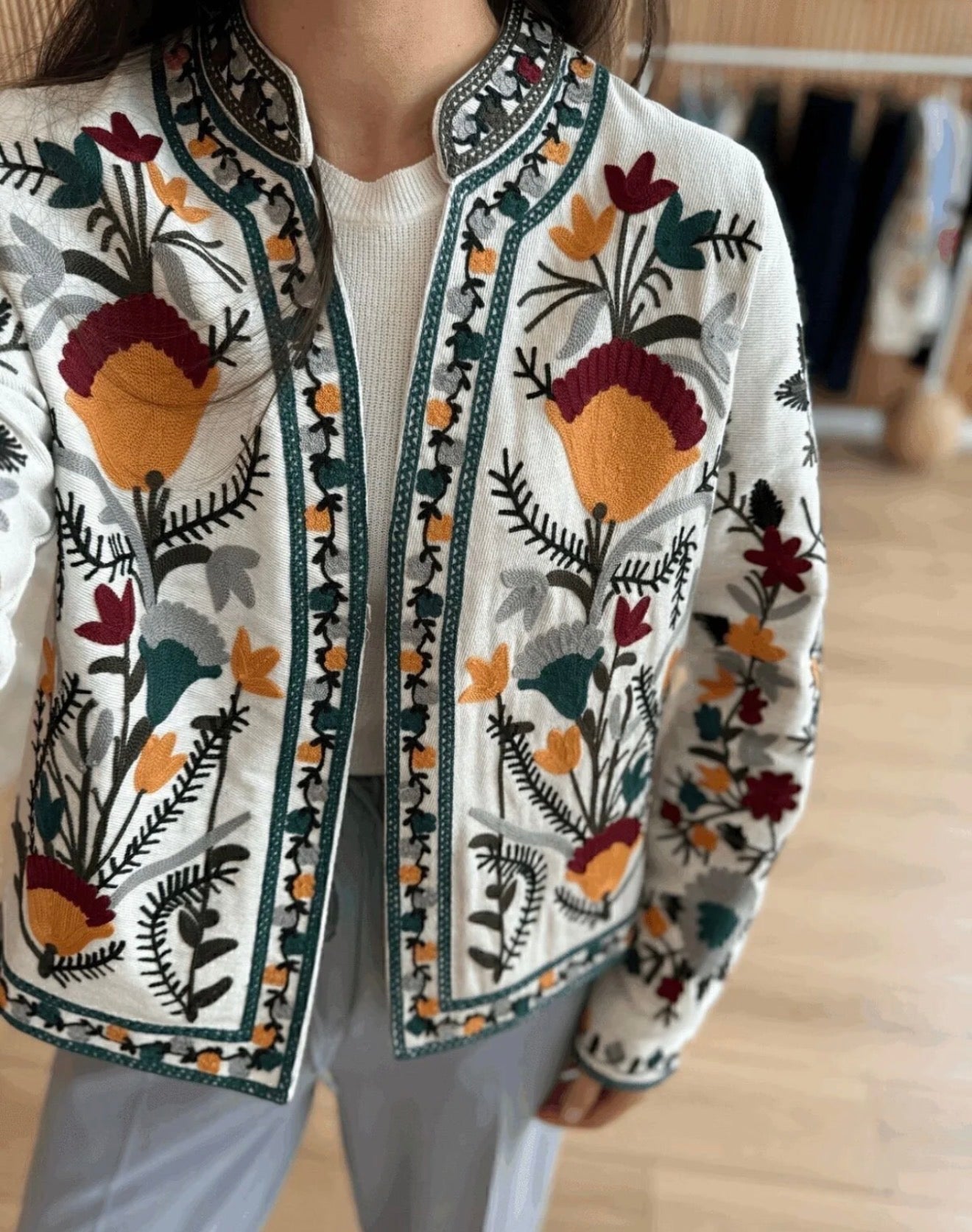 Persian Floral White Embroidered Jacket (PREORDER DELIVERY IN 10 DAYS)