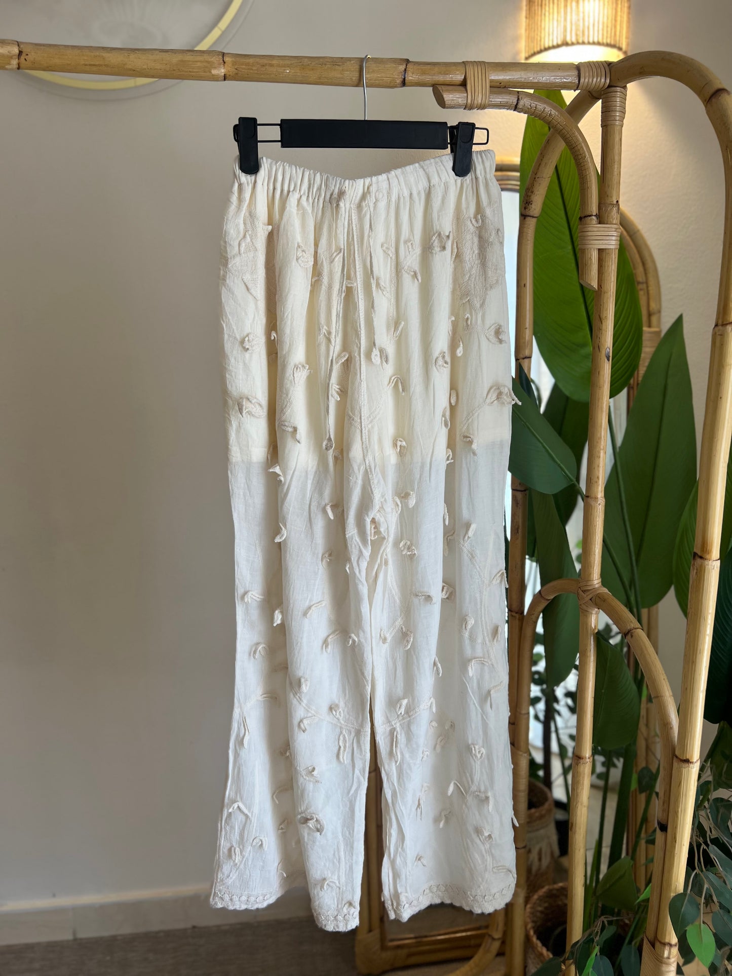 Beige Floral Petals Straight Leg Pants