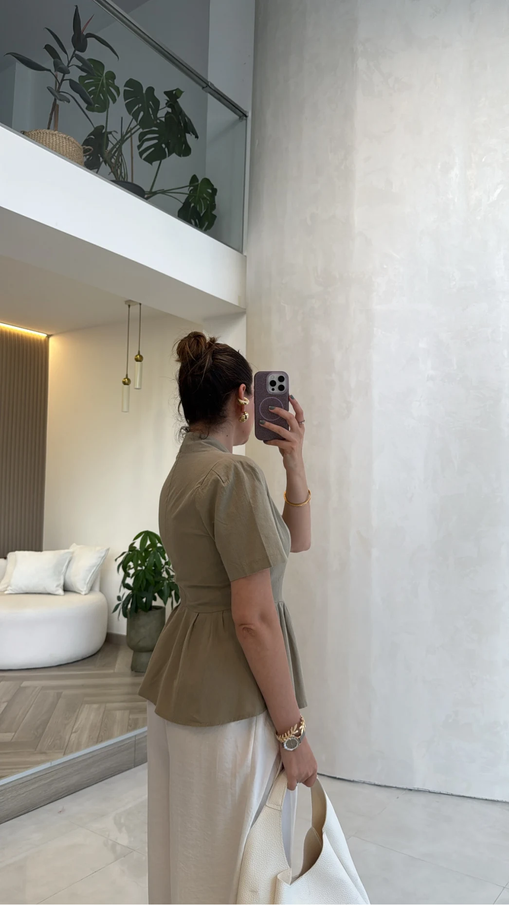Olive Linen Half Sleeves Blouse