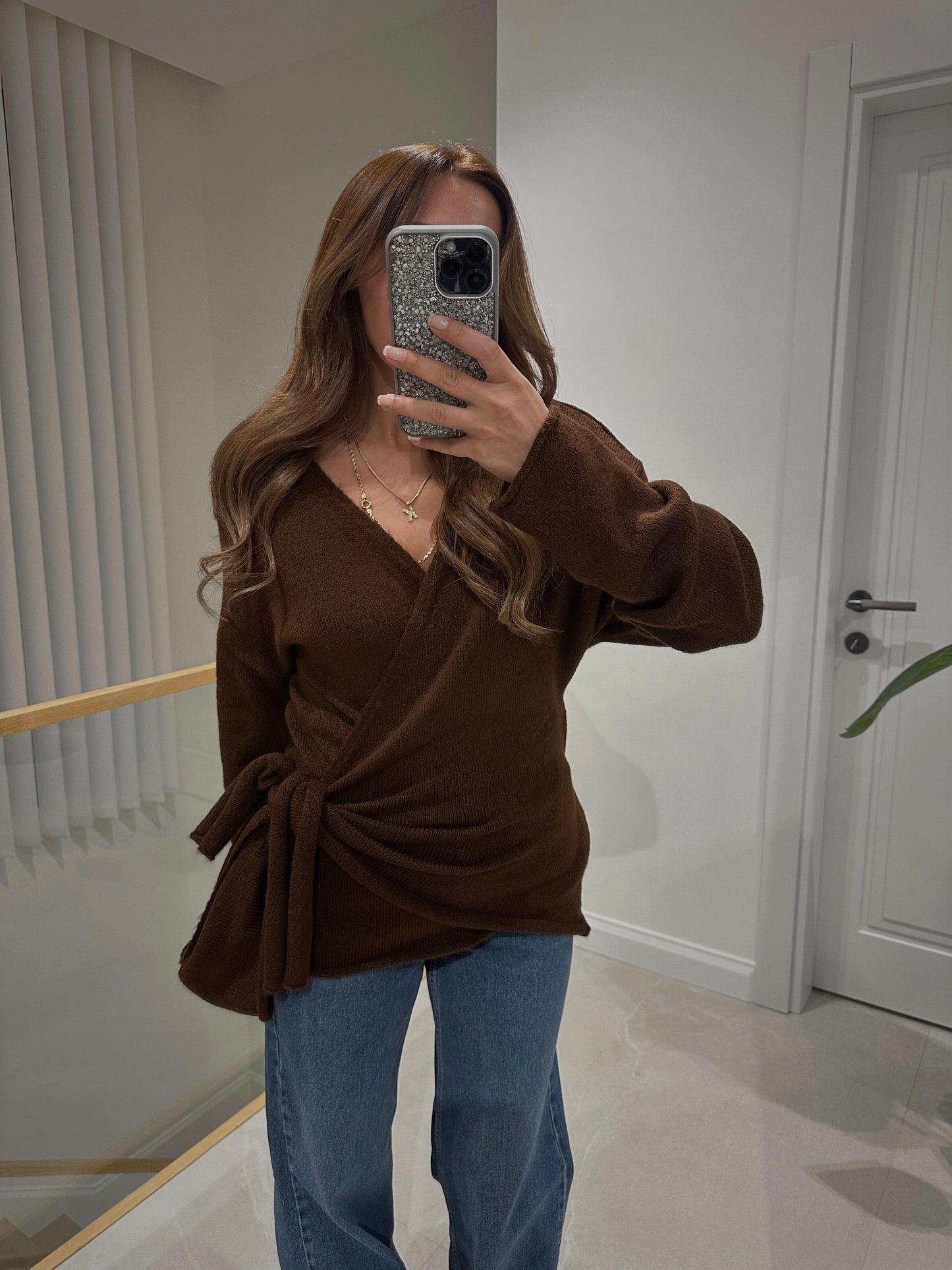 Brown Wrapped Triko Pullover