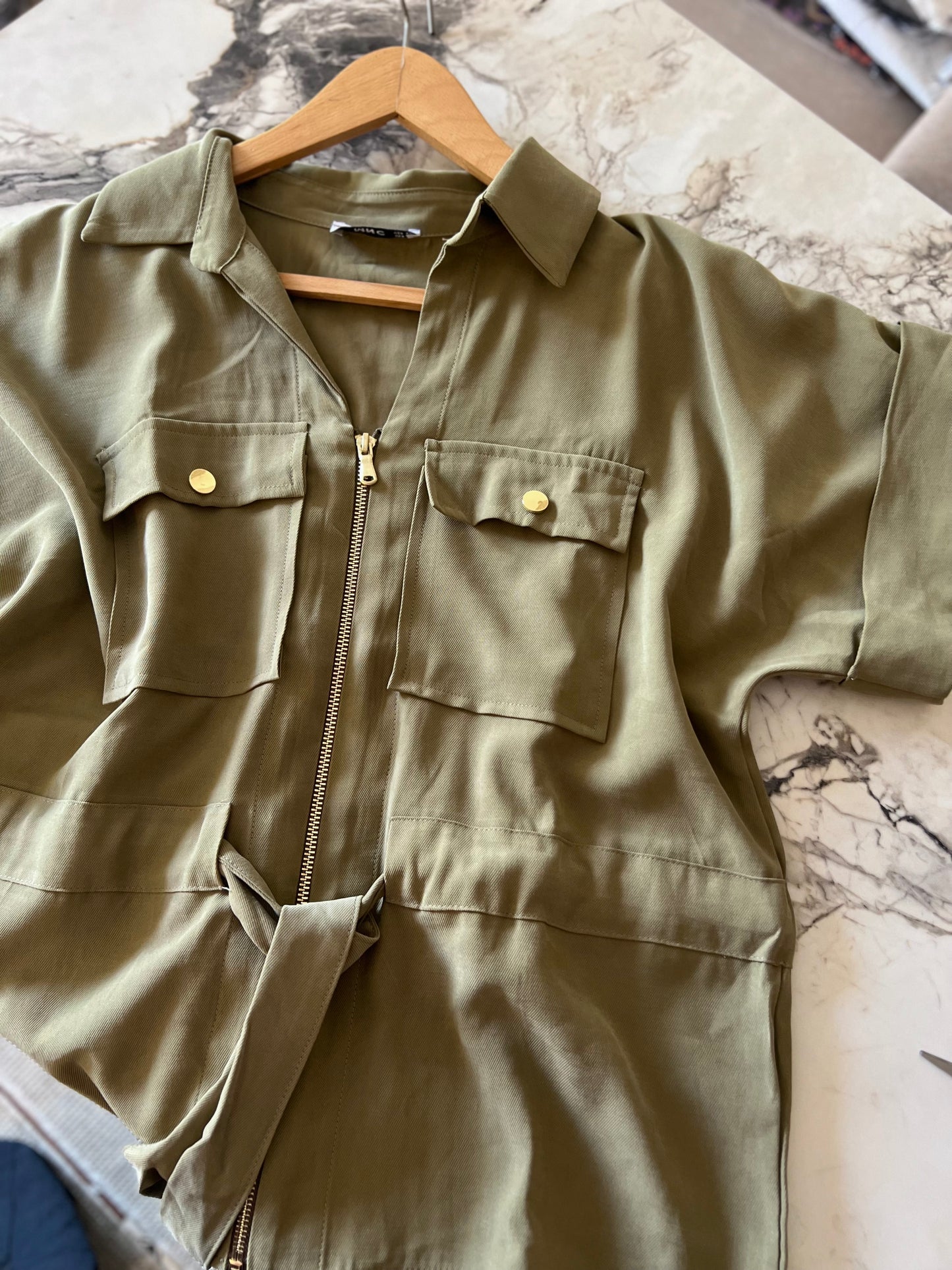 Olive zipped Belted Top