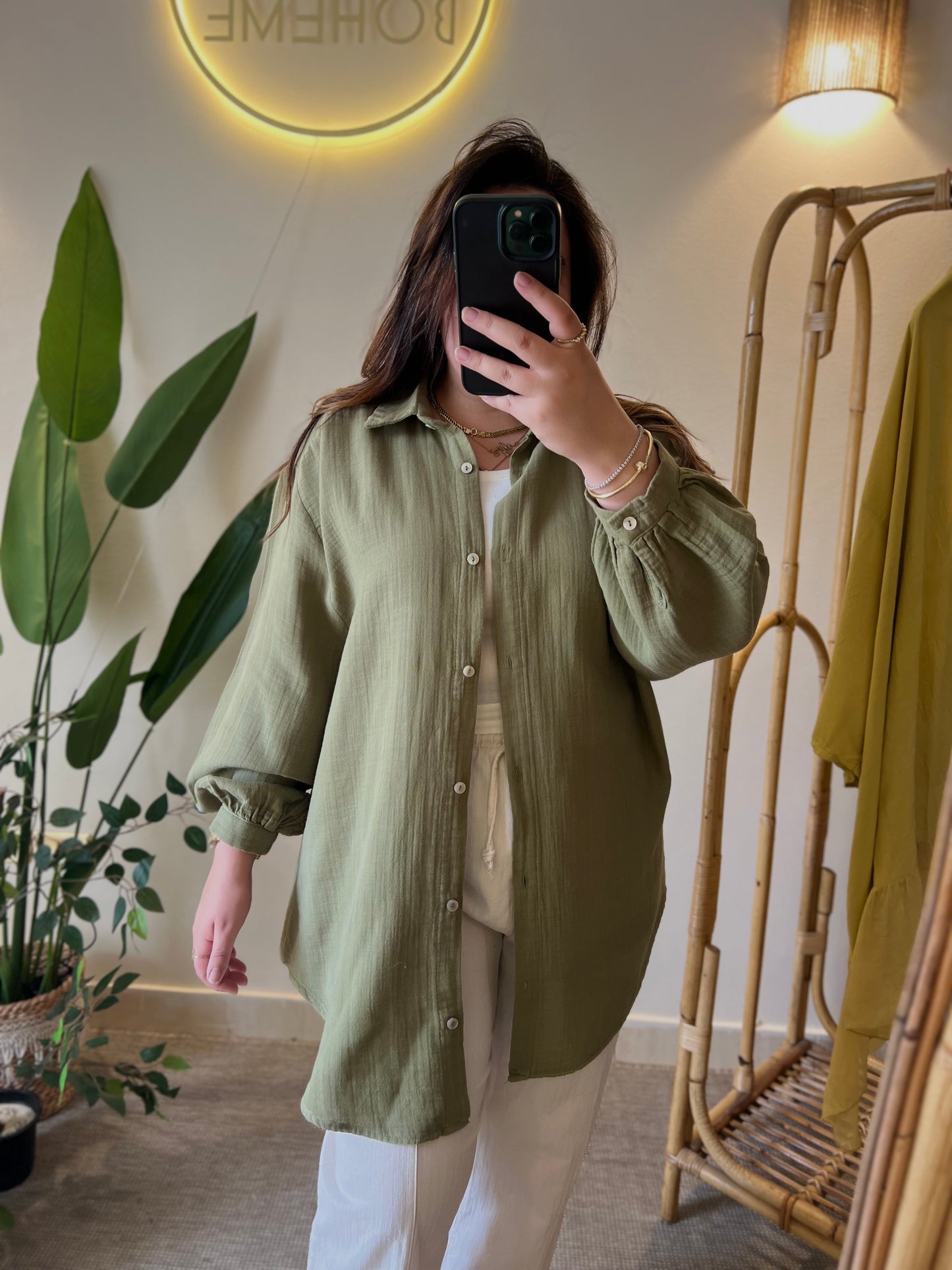 Olive Muslin Cotton Oversized Shirt