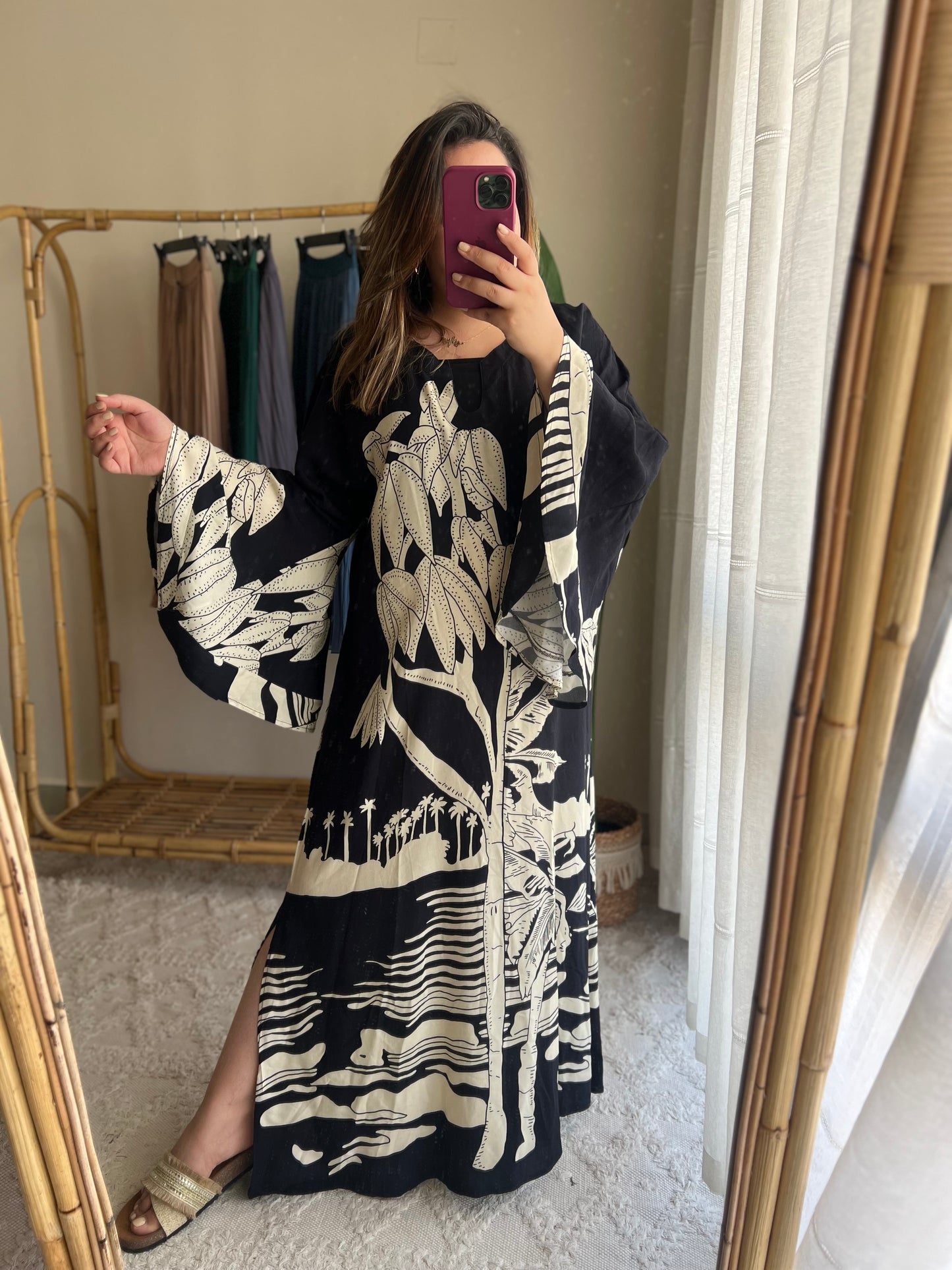 Black Butterfly Sleeves Dress With Side Slits