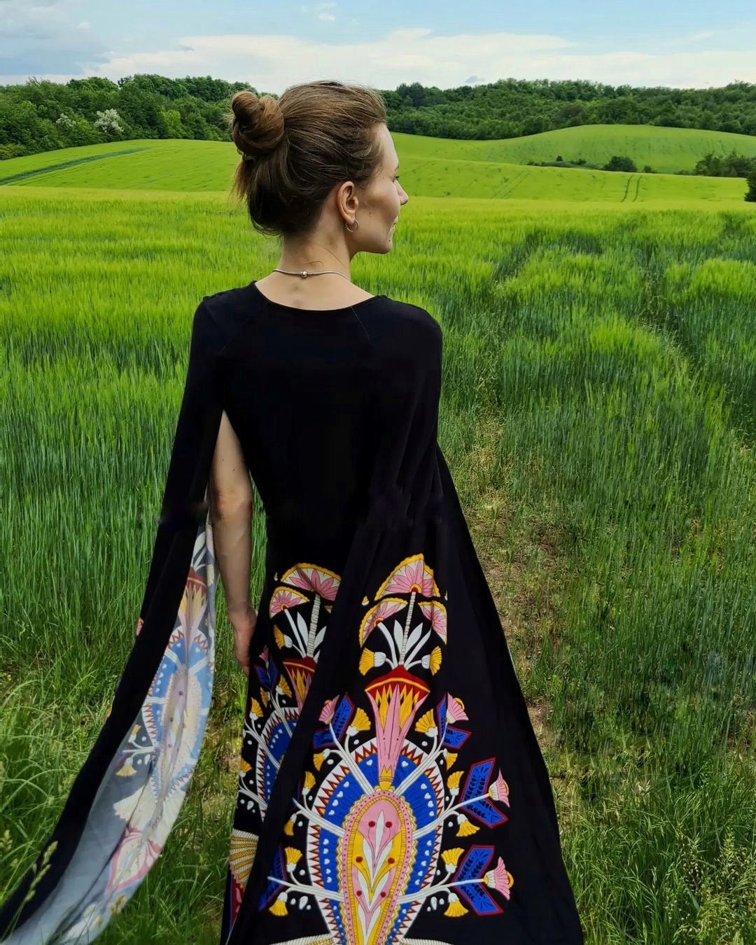 Black Cleopatra Dress With Shoulder Cape