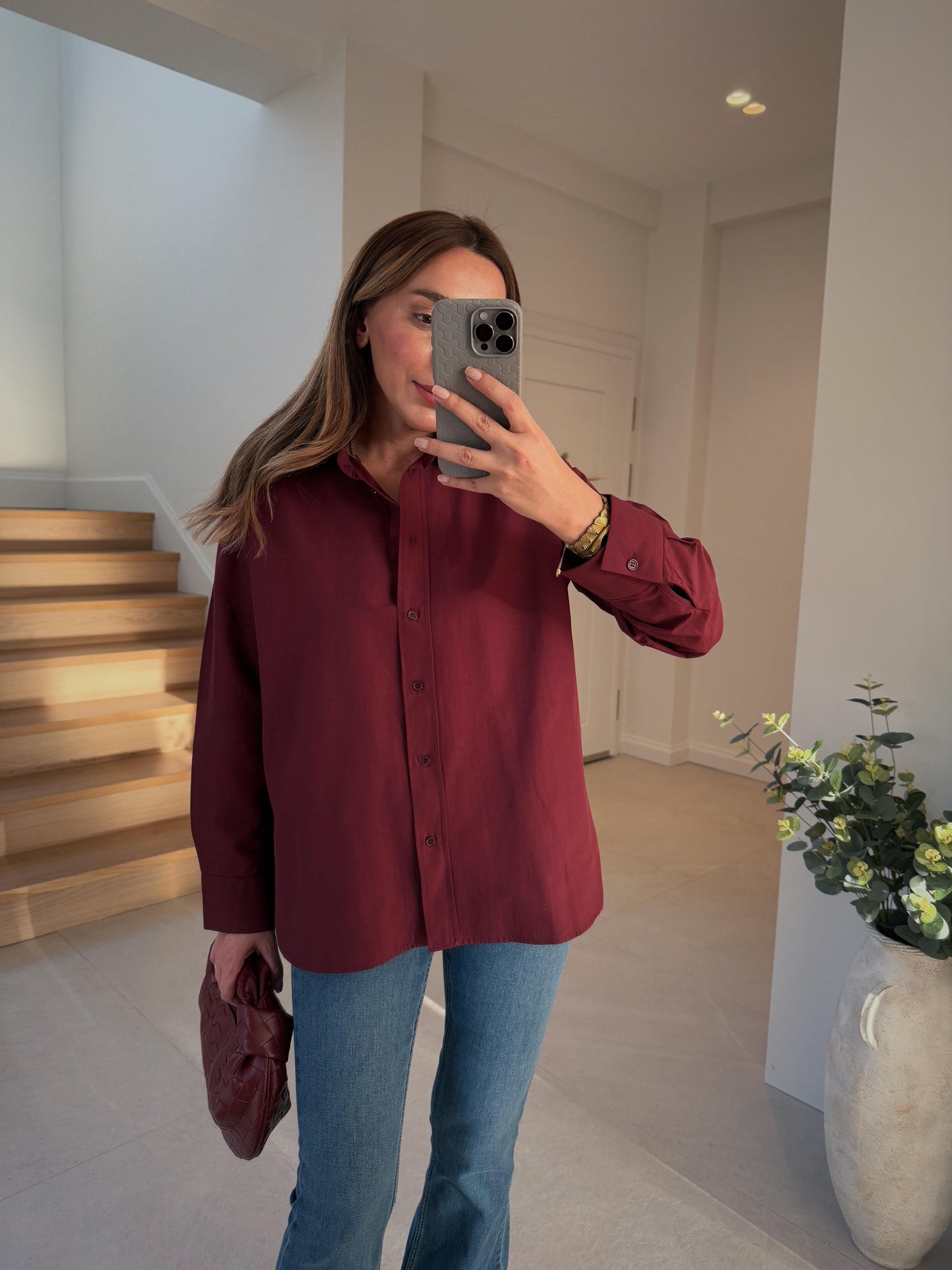 Basic Oversized Cotton Burgundy Shirt