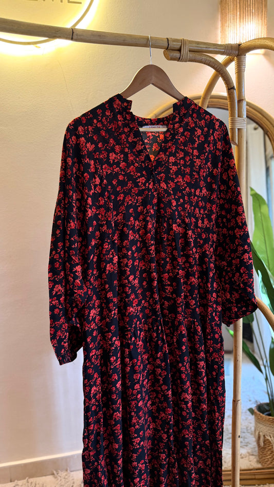 Rose Red Floral Boho Vintage Dress