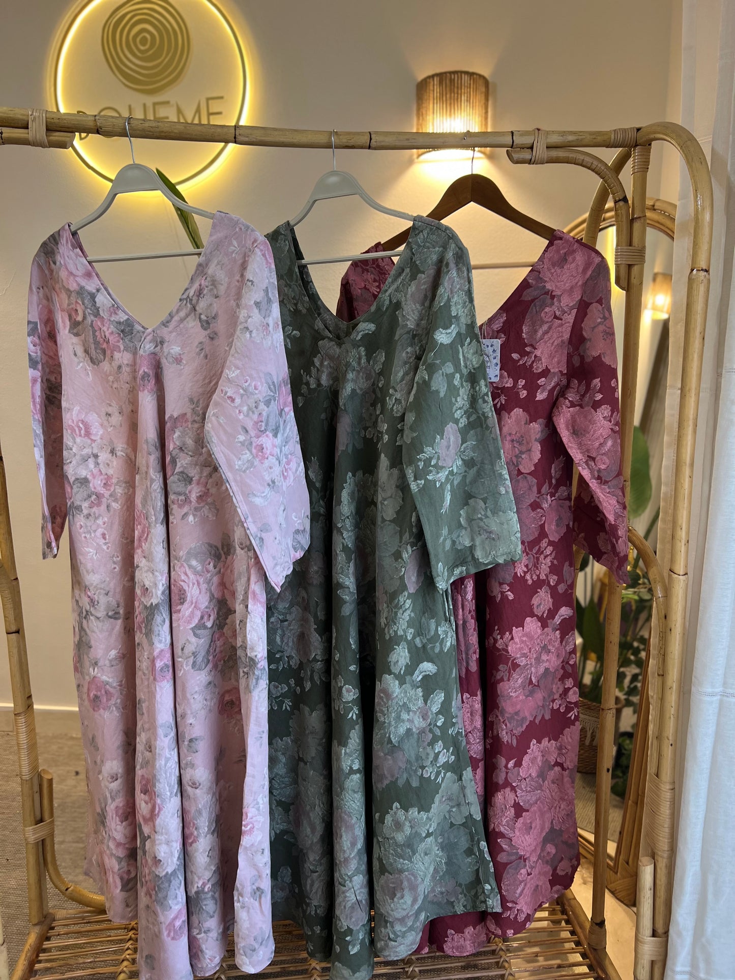Italian Linen Olive Floral Dress
