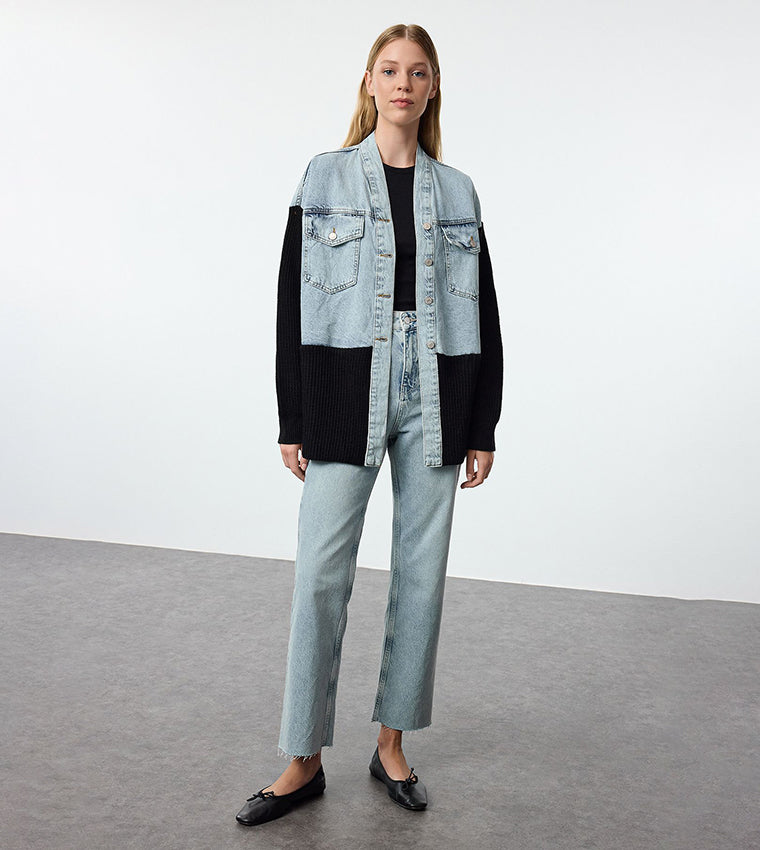 Denim X Triko Black Jacket With Pockets