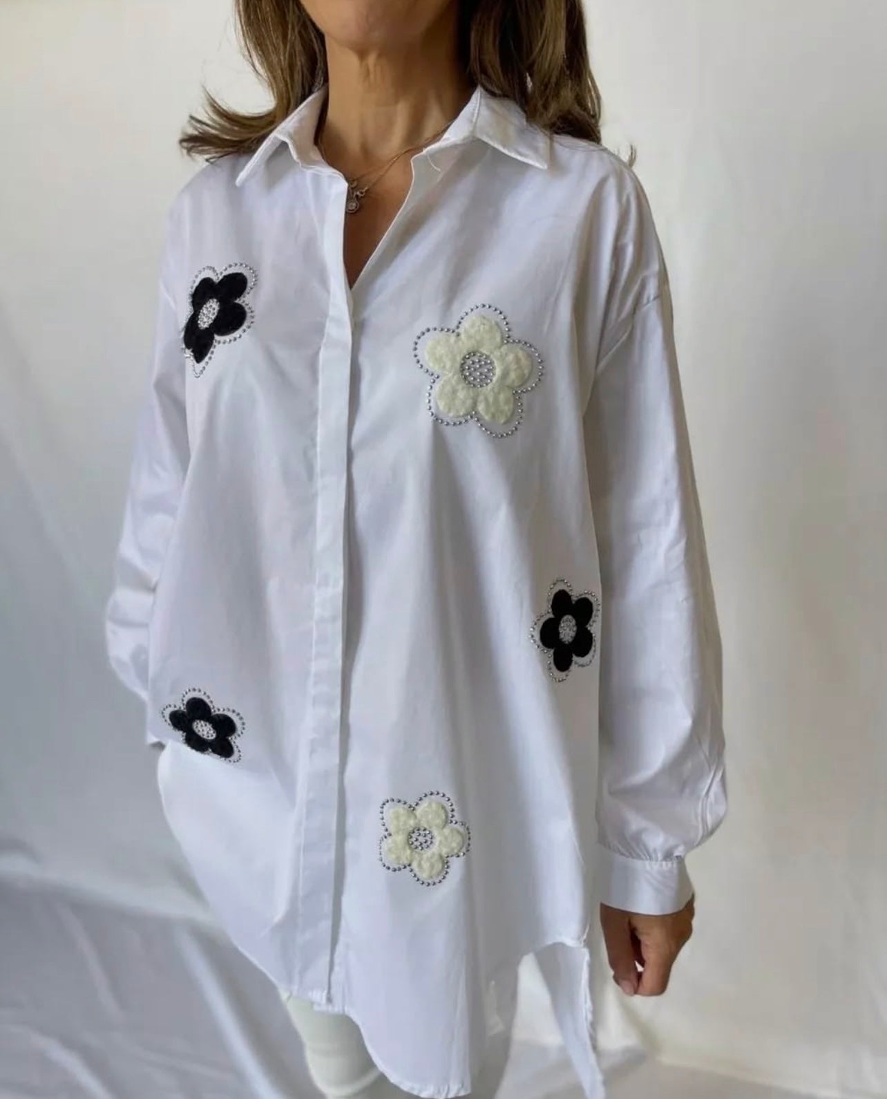 White Handmade Embroidery Floral Shirt