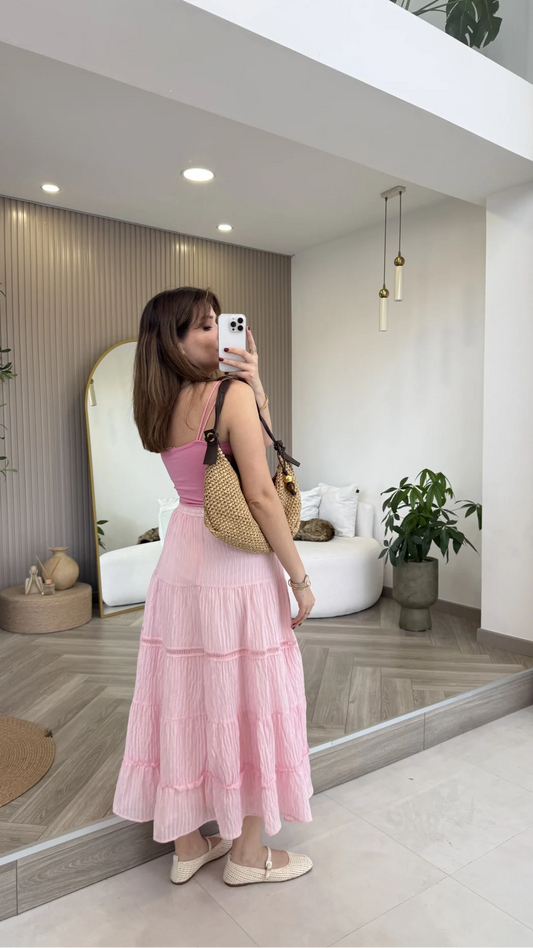 Pink Stripy Flowy Skirt
