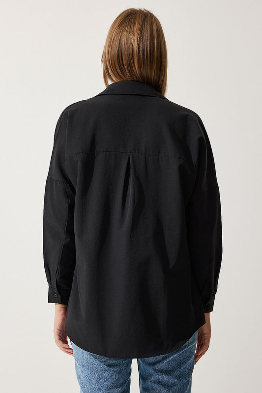 Basic Oversized Cotton Black Shirt