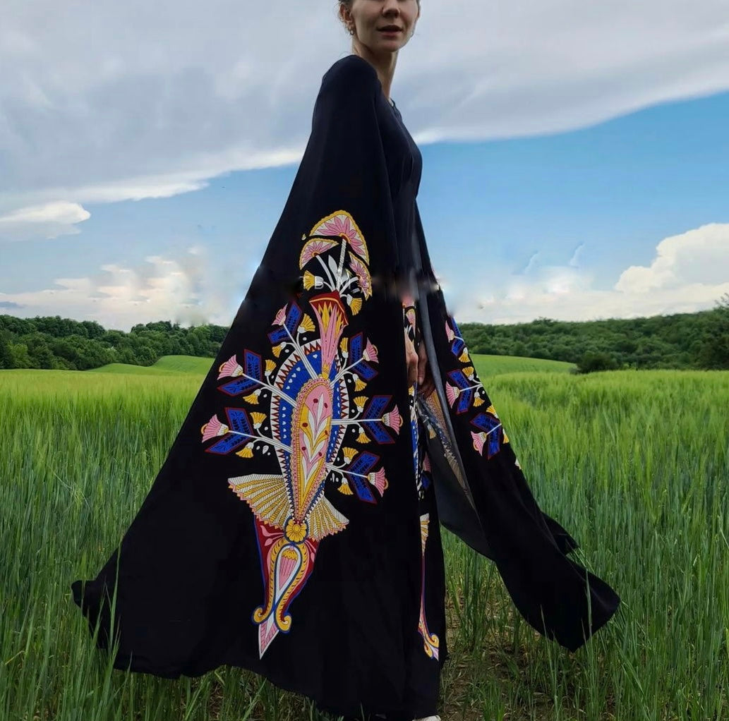 Black Cleopatra Dress With Shoulder Cape