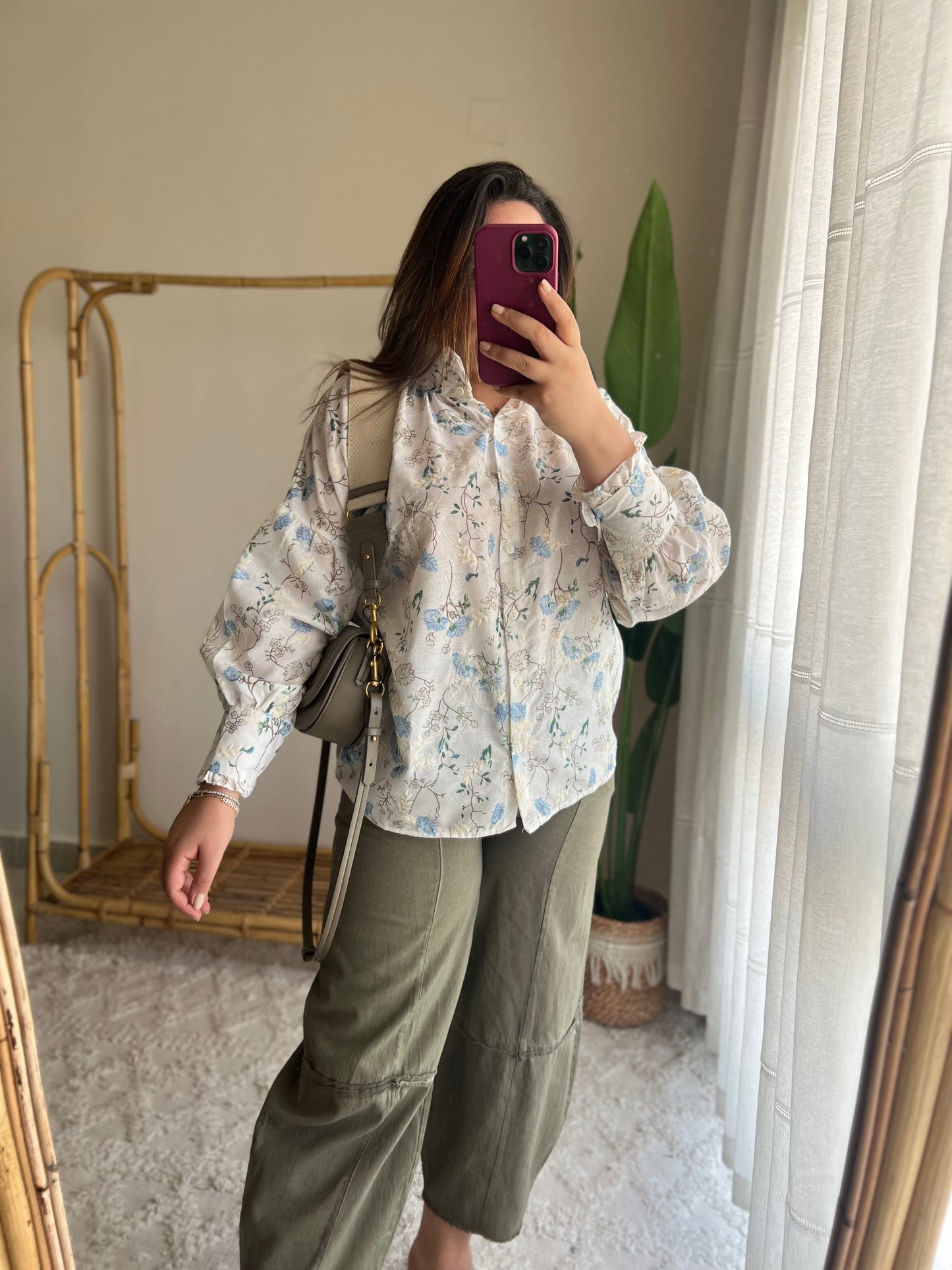 Blue Embroidered Floral Blouse