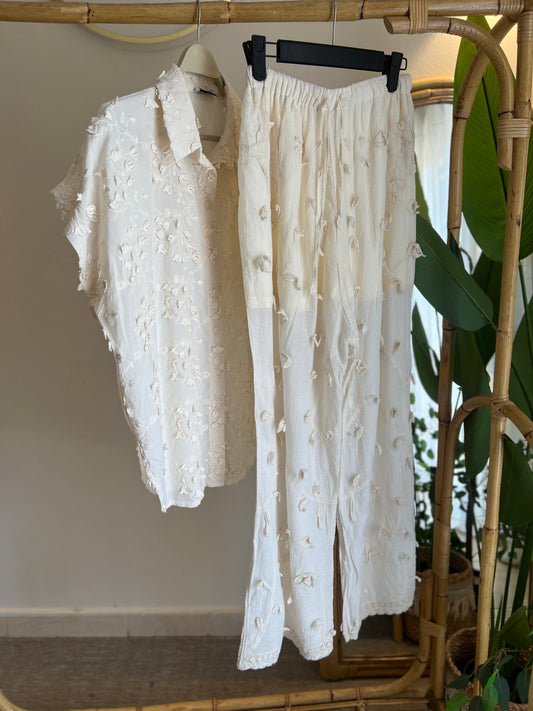 Beige Floral Petals Straight Leg Pants